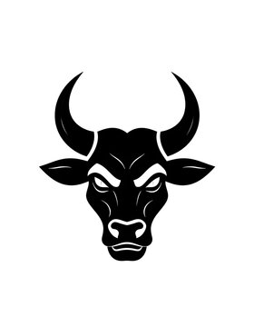 Black bull head with horns logo.