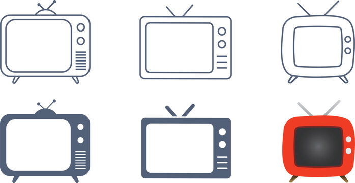 レトロなアンテナ付きのブラウン管テレビのイラスト素材セット
