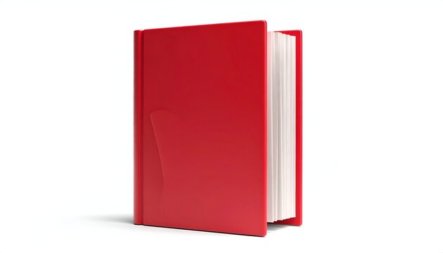 Red Book Standing Upright on White Background, Ready for Reading.
