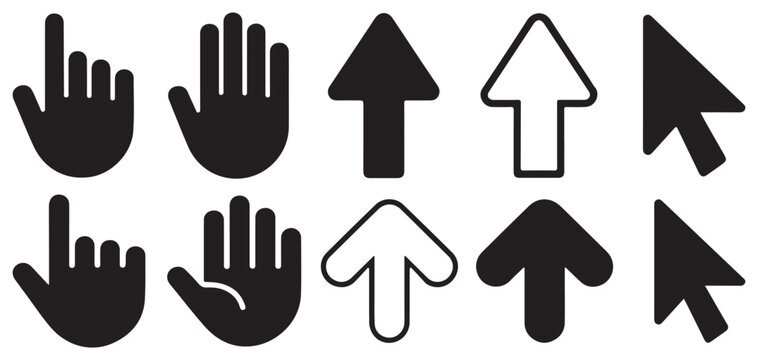 Diverse hand gestures and arrow cursor icon set vector illustration eps 10