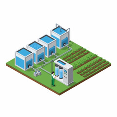Modern agricultural irrigation system with water tanks and pumps. © ahmad