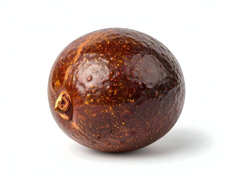 Single ripe achiote seed pod on a white background.