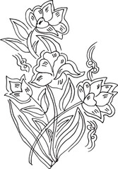 Fototapeta premium Hand Drawn Floral Line Art – Botanical Flower Outline Illustration