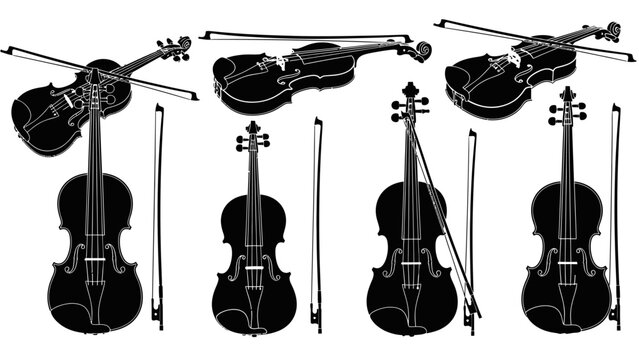 Violin Silhouette Collection: Classic String Instrument with Bows