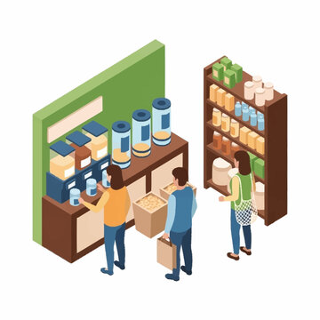 People shopping for groceries at a bulk food store.