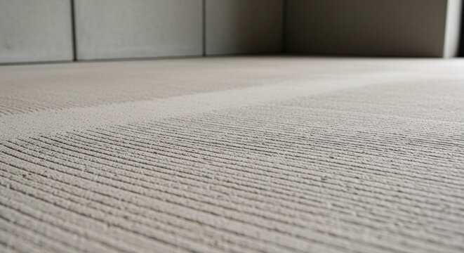 Newly finished concrete floor with visible broom marks and texture detail in a neutral gray tone.