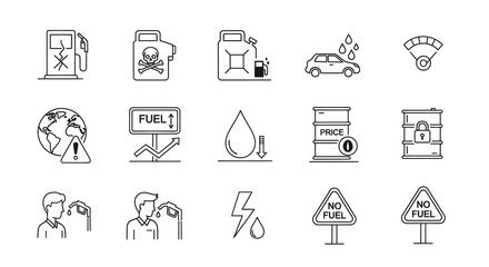 Fototapeta premium Fuel Crisis and Energy Shortage Line Icons