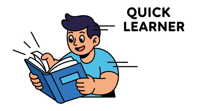 Quick Learner Illustration: A vibrant illustration depicts a young person engrossed in a book, embodying the essence of rapid learning and knowledge acquisition.
