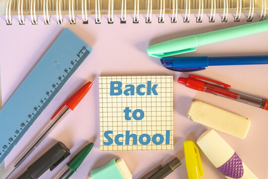 Back to school background, with different office or school supplies.