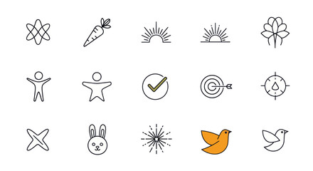 Fototapeta premium Minimalist Icon Set: Abstract Shapes, Nature, Goals, and Animals