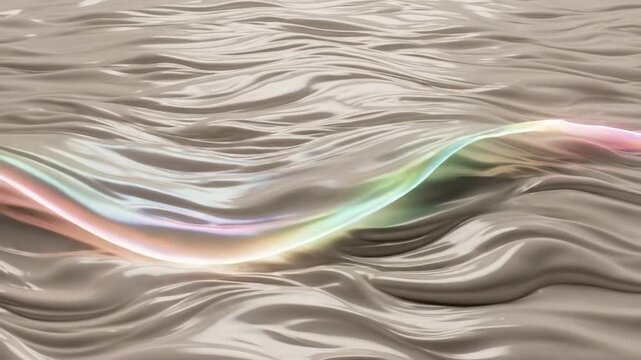 Oil slick on rippling water surface.