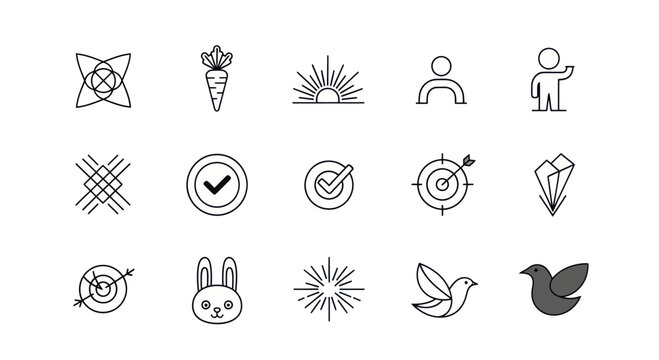 Minimalist Icons Set: Abstract Shapes, Nature, Business, and Lifestyle Symbols