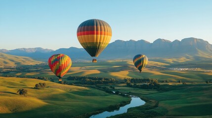 Naklejka premium A hot air balloon flying in the morning sky