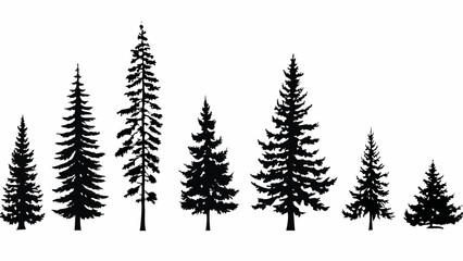 A collection of coniferous trees silhouetted against a plain white background © Riya