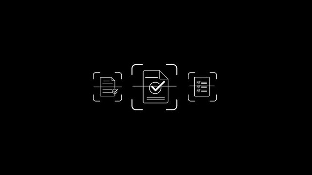 Mobile OCR document scanning technology for digital paperwork management, showing business professional using data to capture paper documents. Motion graphics of document concept