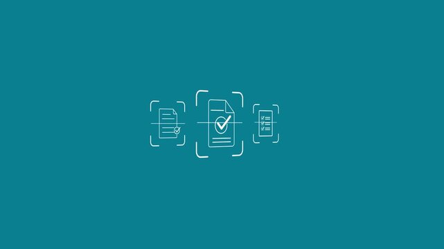 Mobile OCR document scanning technology for digital paperwork management, showing business professional using data to capture paper documents. Motion graphics of document concept