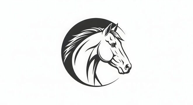 Elegant Horse Head Emblem in Monochrome Circle Design.