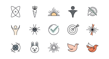 Fototapeta premium Modern Minimalist Icon Set: Health, Success, Goals, and Spirituality