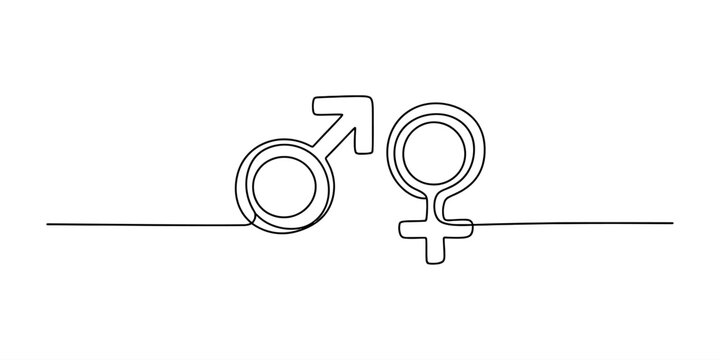 Male and female gender symbols in one continuous line art