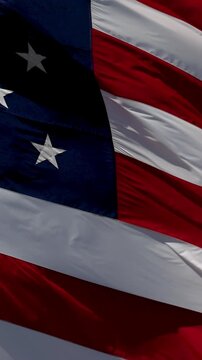 American Flag Waving in Wind Vertical 4K Slow Motion