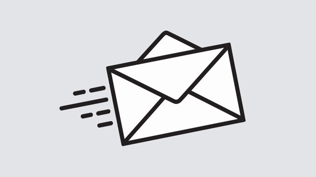 A simple black and white illustration of two envelopes flying through the air, conveying speed and communication.