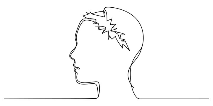 Continuous single line drawing of a profile head wearing a crown of thorns isolated on a plain white background. Vector, illustration