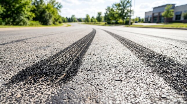 Tire Skid Marks on Asphalt Road Surface
