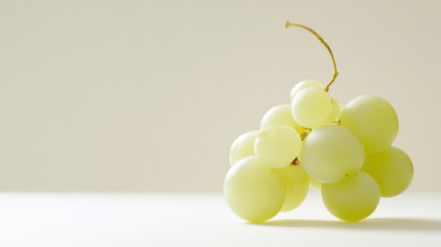 Bright backlit green grapes cluster on pale background for design card poster background and fresh healthy food concept