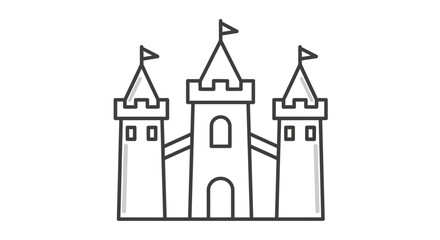 Fairytale Castle Icon, Simple Outline Drawing, Fantasy Fortress Symbol © rian