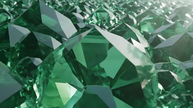 Abstract emerald crystals sparkling with light in a modern digital environment