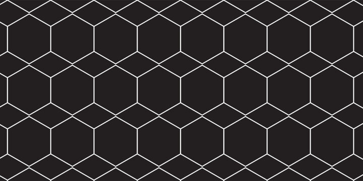 Abstract geometric pattern with white hexagon lines on black background.