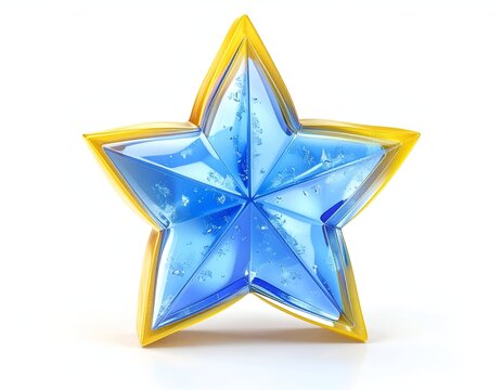 Blue Star with Yellow Border on White Background.