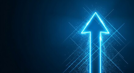 Fototapeta premium Glowing blue arrow pointing up with neon light effect