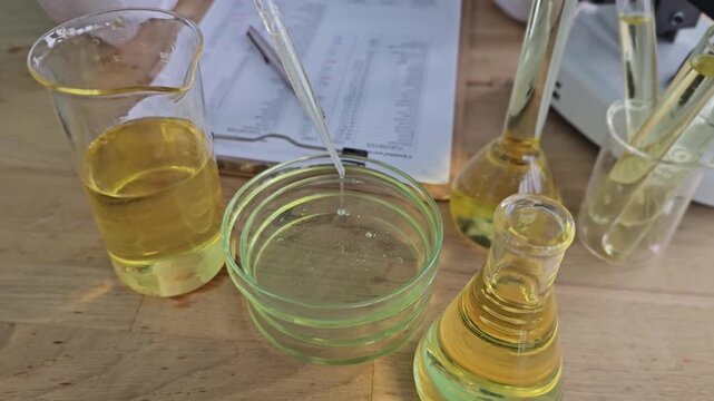 Mixing different types of liquids in a laboratory setting for scientific experiments