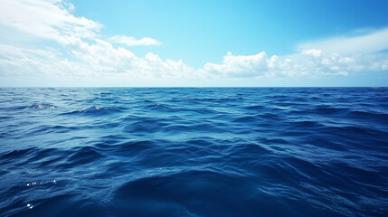 Fototapeta premium Blue sky over calm sea. Blue sea and sunny sky on horizon over calm water