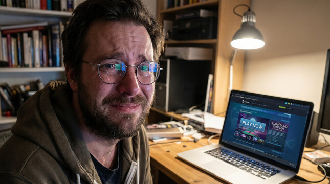 Crying indie game developer seeing successful launch day