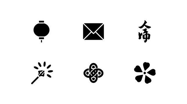 Lanterns, Firecrackers, Red Envelopes & More in Clean Vector Design copy space