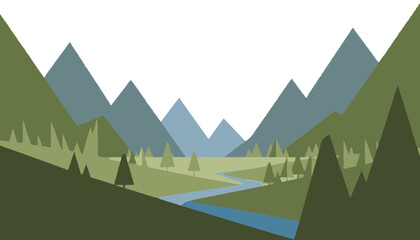 Fototapeta premium Mountain landscape with a serene river flowing through a valley