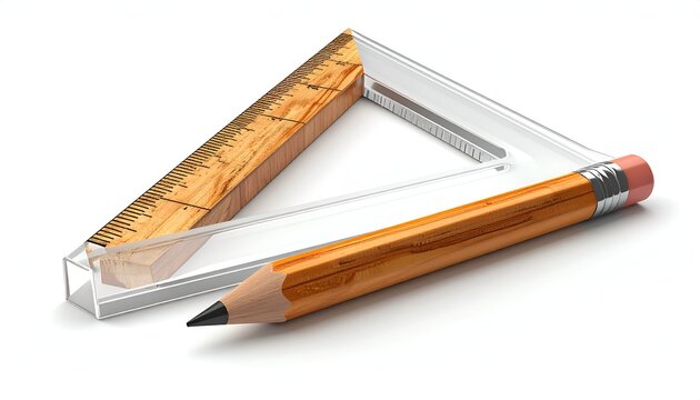 Pencil and set square on a white background.
