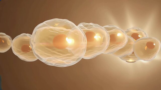 Fat cells macro view, detailed round structures,
gradual shrinking effect with subtle glowing energy release
