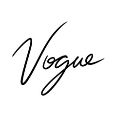 Fototapeta premium Vogue hand-drawn lettering vector, minimalist black ink calligraphy, elegant high fashion typography, modern aesthetic brush stroke illustration, beauty branding clipart 