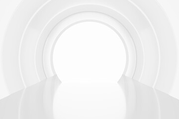 Fototapeta premium 3d white circular arch podium. architectural minimal concept. abstract background rounded gateway close up frame for product display cosmetic showcase. advertising for beauty skincare. 3d render.
