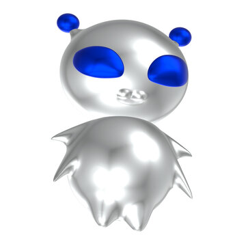 Y2K Silver Chrome and Blue Alien Cat 3D Futurism