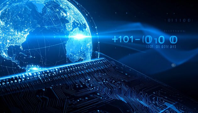 Global digital network with circuit board and binary code