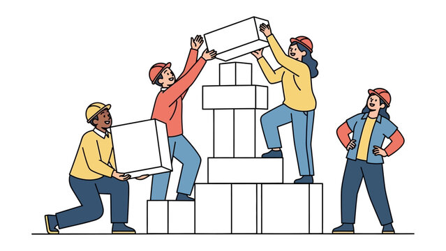 Building Together: A collaborative effort unfolds as a construction crew unites to erect a structure, symbolizing teamwork, progress, and the spirit of building something together.