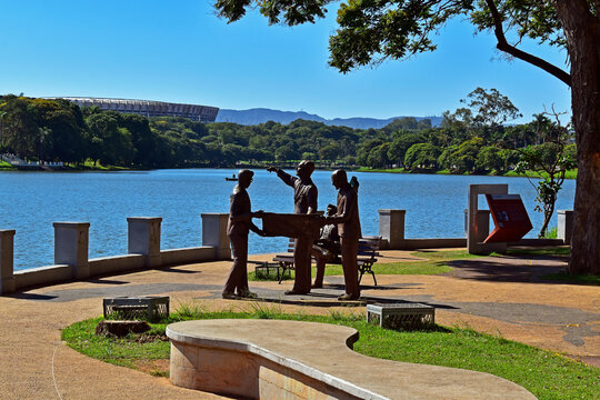 BELO HORIZONTE, MINAS GERAIS, BRAZIL - January 12, 2026: A tribute to those responsible for the architectural design of Pampulha (JK, Niemeyer, Burle Marx and Portinari) 