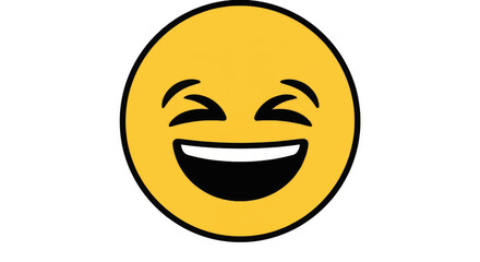 Fototapeta premium Laughing yellow emoji face vector illustration. Happy smiley icon with grinning expression. Flat design cartoon emoticon isolated on white background