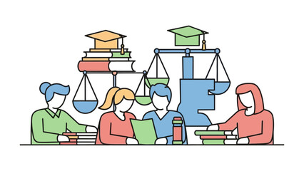 Naklejka premium Law and Education: A symbolic illustration depicting legal studies and academic pursuits, showcasing a blend of knowledge and the pursuit of justice.