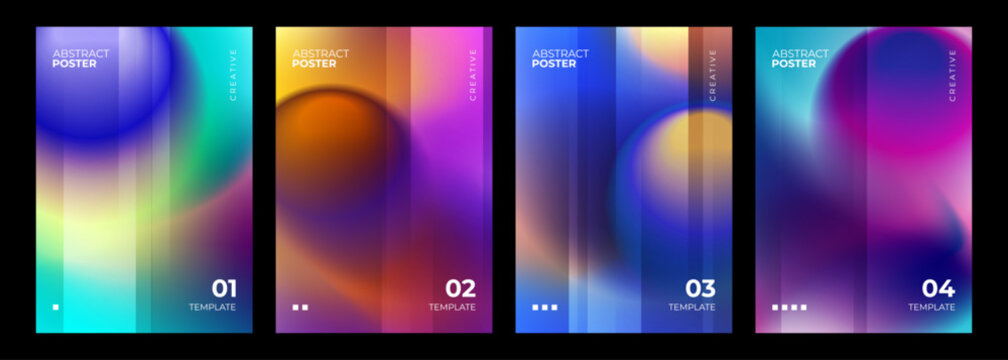 Abstract posters collection. Blurred spheres. Vibrant color gradient round shapes for creative futuristic graphic design. Vector illustration.