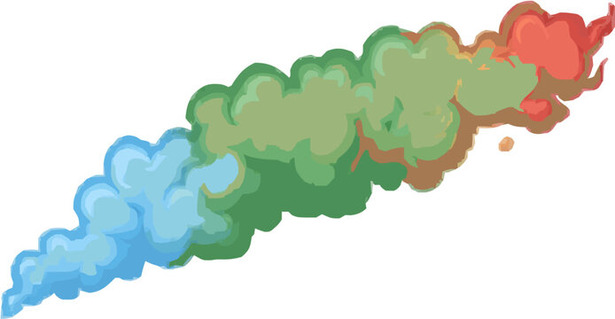 A vibrant, organic cloud transitions from blue to green, then to orange and finally to red, creating a visually striking display of clean, colorful shapes against a white backdrop